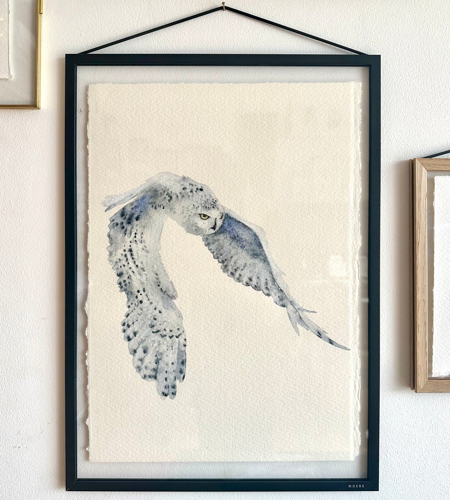 Hunting Snowy Owl - Original Watercolour Painting in A3 Moebe Frame