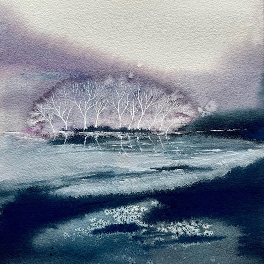 Silver Birch by the River - Mounted Original Watercolour Painting