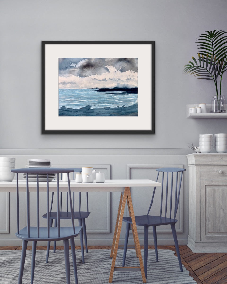 Cloudy Cornish Bay - Original Large Watercolour Painting