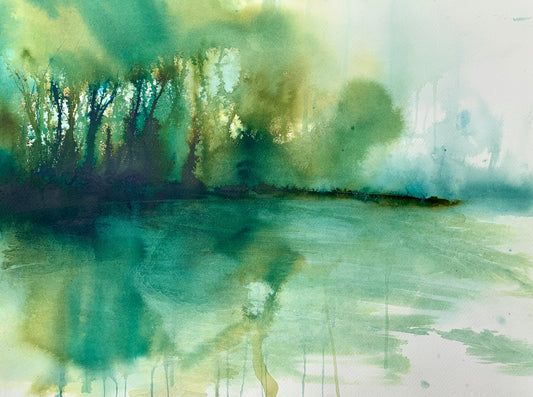 Ilkley Riverside in Spring - Original Large Ink Painting