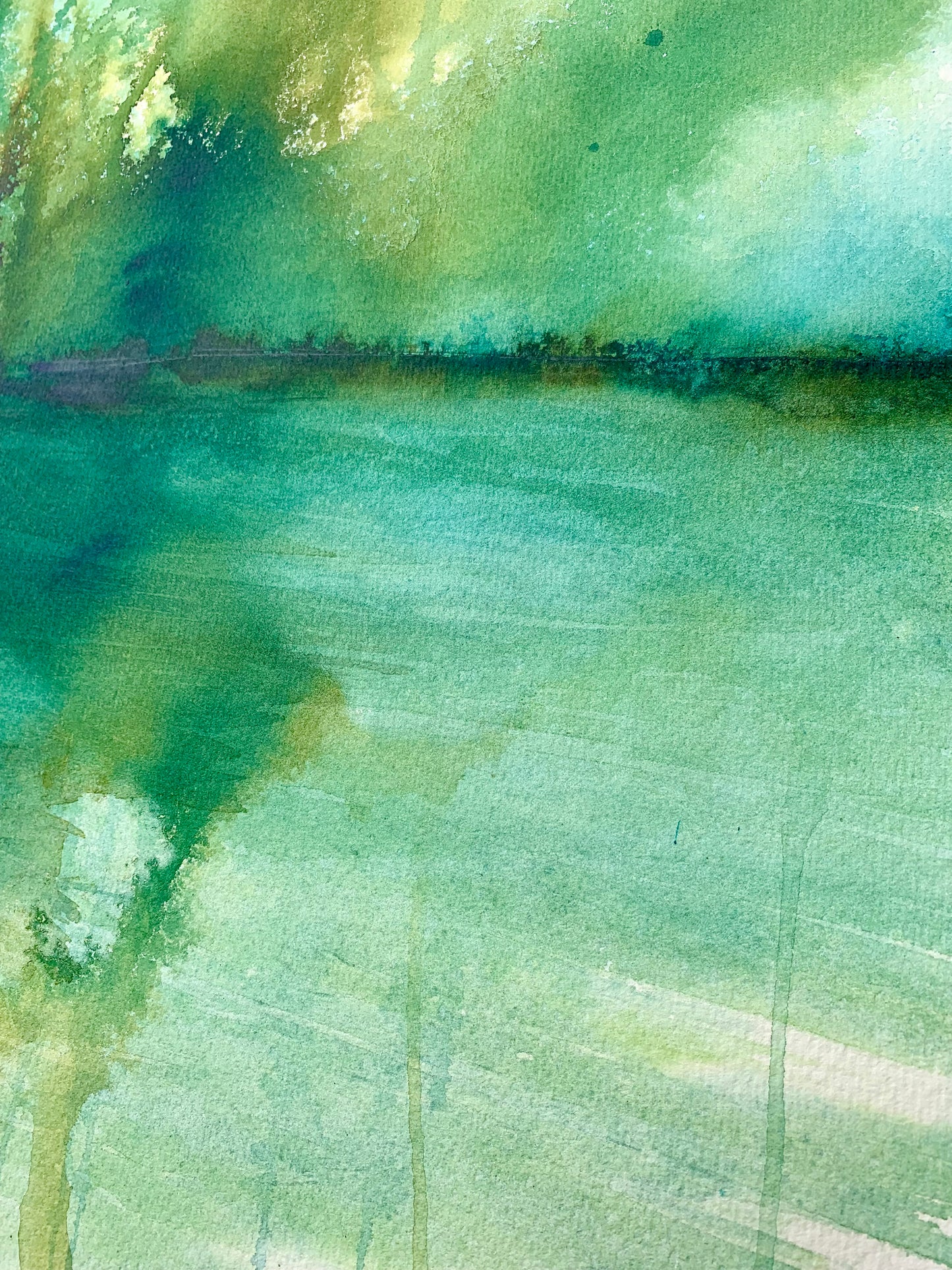 Ilkley Riverside in Spring - Original Large Ink Painting