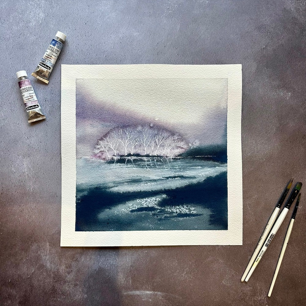 Silver Birch by the River - Mounted Original Watercolour Painting