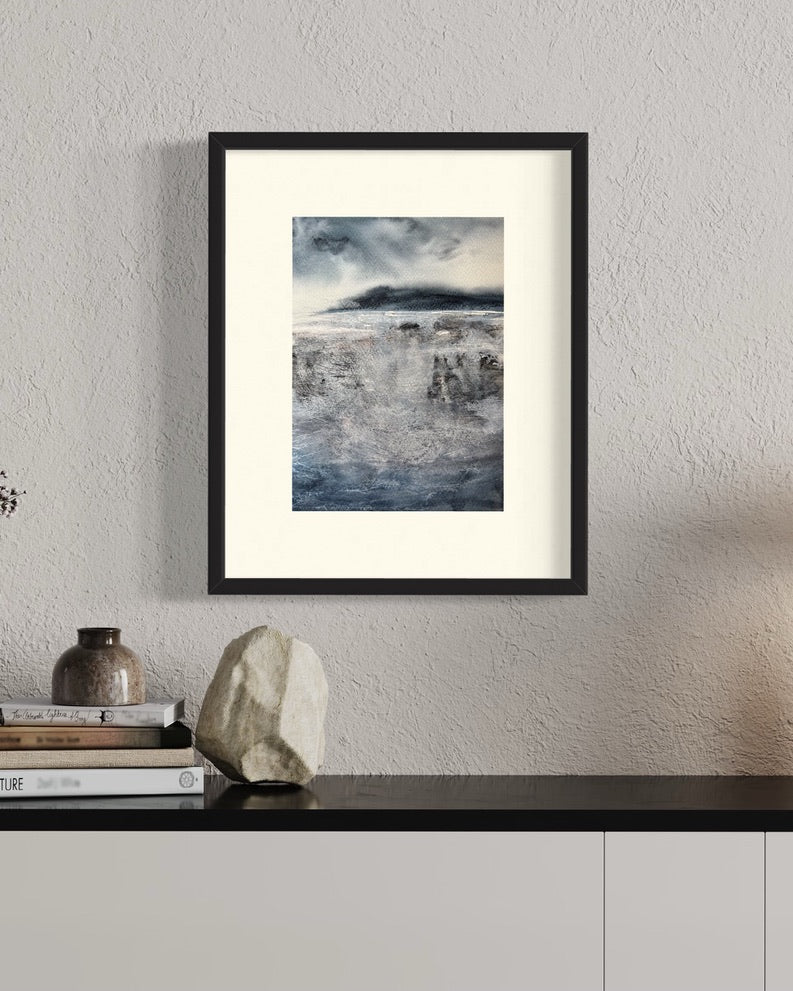 Dark Beach - Mounted Original Watercolour Painting