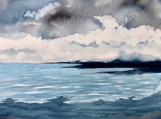 Cloudy Cornish Bay - Original Large Watercolour Painting